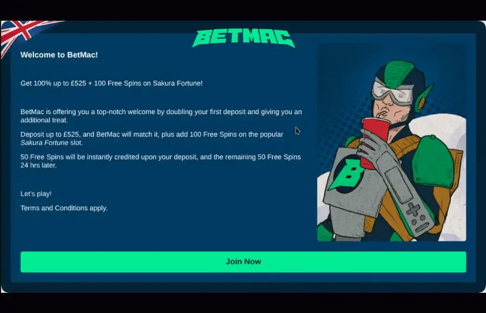 Betmac welcome promotion screen preview for the Betmac review
