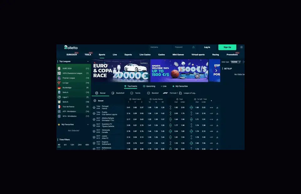 Roletto desktop sportsbook and casino interface preview for the Roletto review