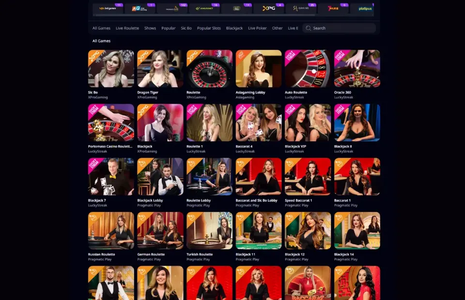 Zizobet desktop live casino lobby and tables preview for the Zizobet review
