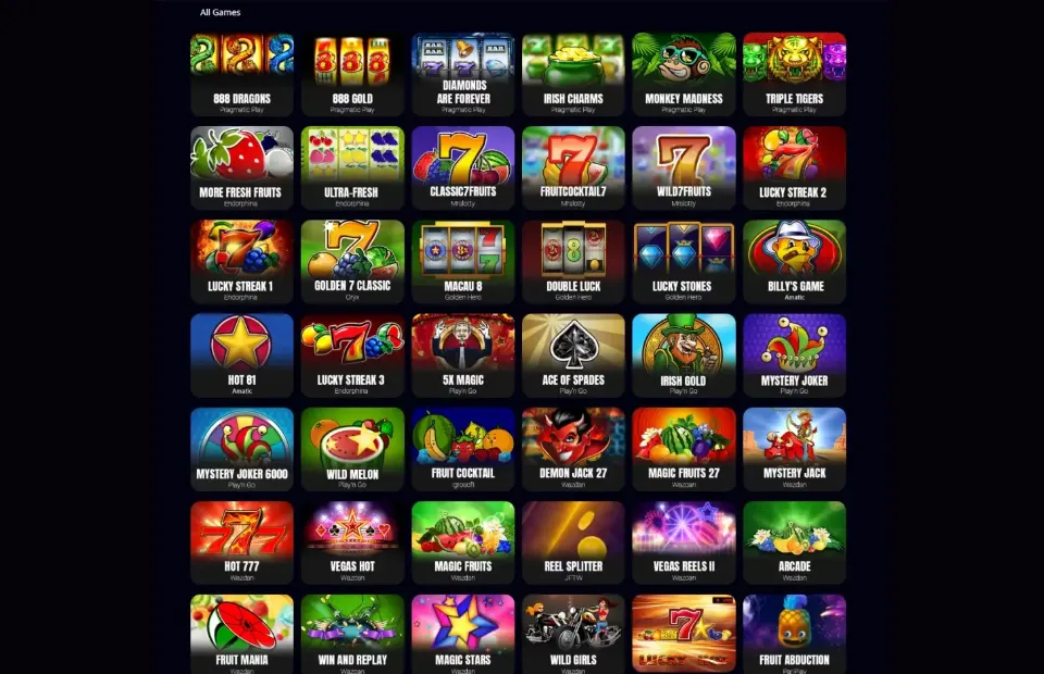 Zizobet desktop slots lobby and game selection preview for the Zizobet review