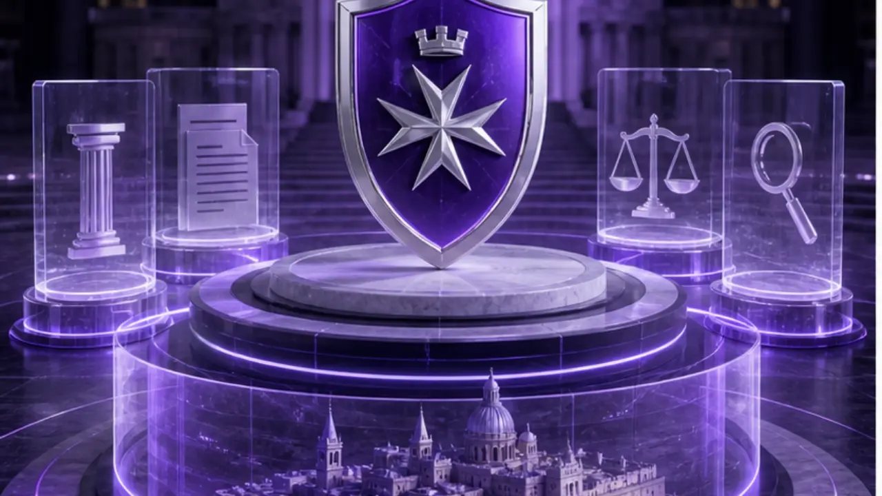 Malta Gaming Authority concepts represented by a purple license document and operator profile