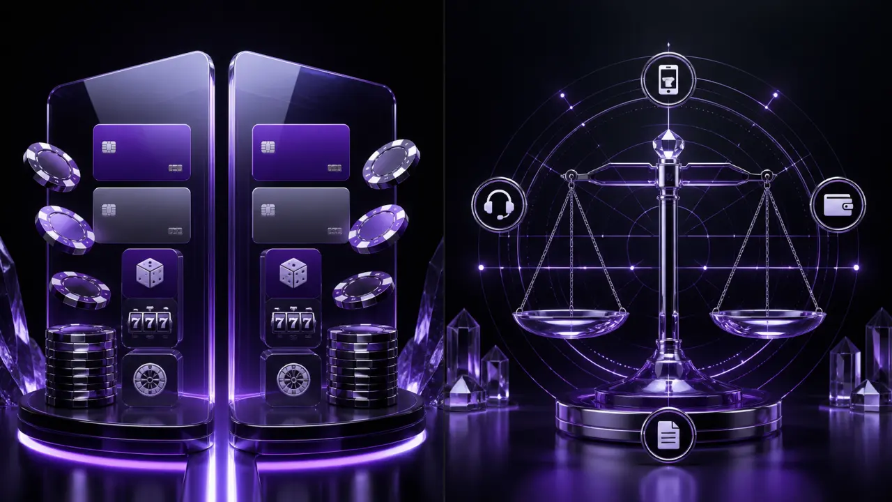 Malta casino comparison featured illustration in the purple and black MGA Casinos visual style