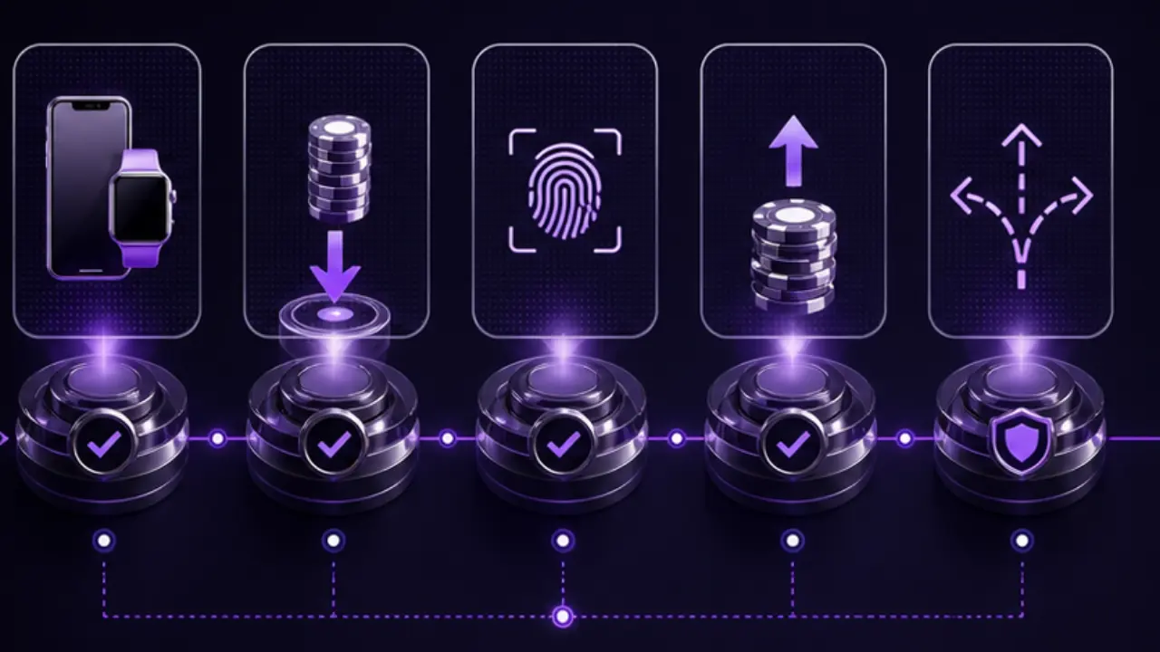 Apple Pay casino deposits decision checklist in the purple and black MGA Casinos visual style