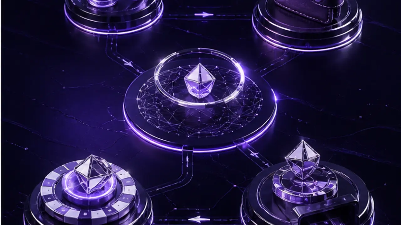 Ethereum casino payments decision checklist in the purple and black MGA Casinos visual style