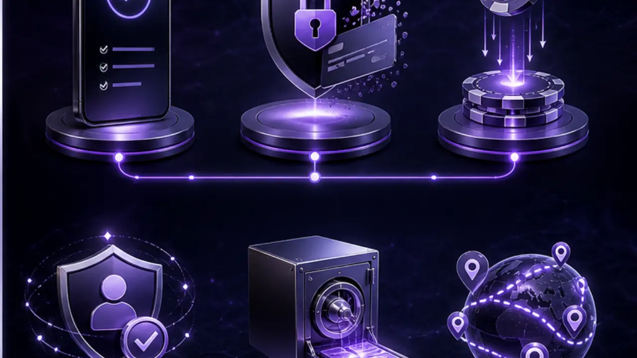 Google Pay casino deposits decision checklist in the purple and black MGA Casinos visual style