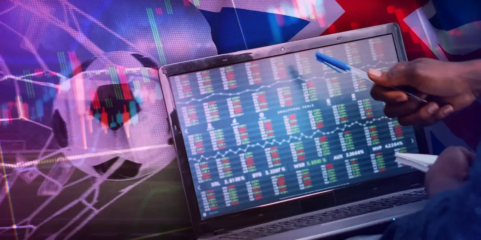 Person reviewing a football accumulator bet slip on a laptop