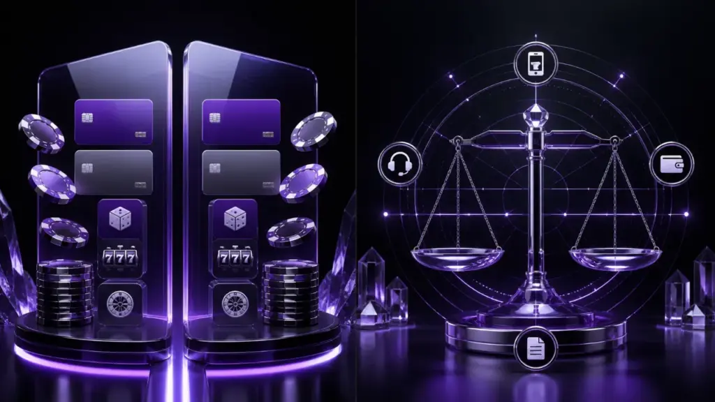 Malta casino comparison featured illustration in the purple and black MGA Casinos visual style