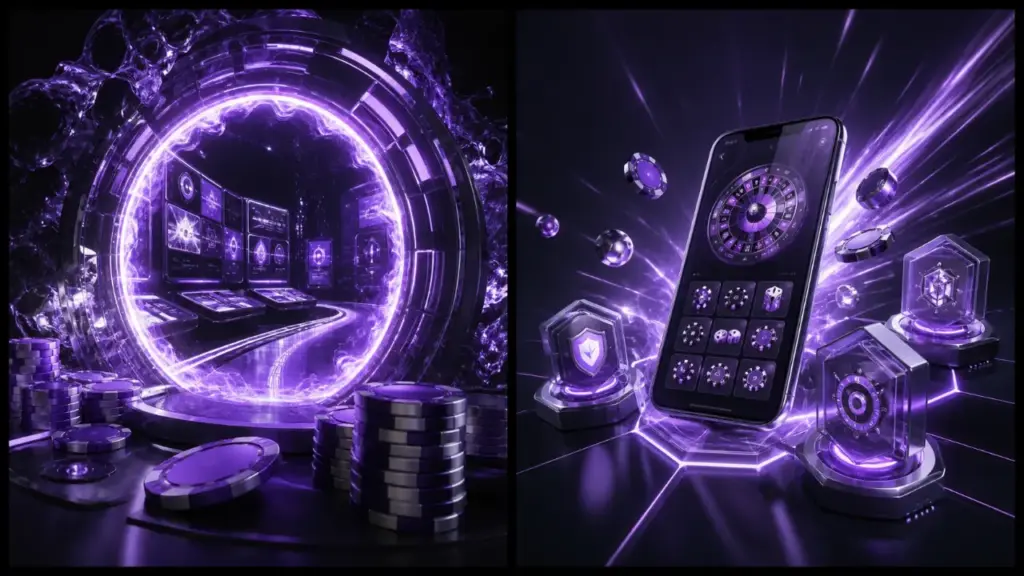 New Malta casinos featured illustration in the purple and black MGA Casinos visual style