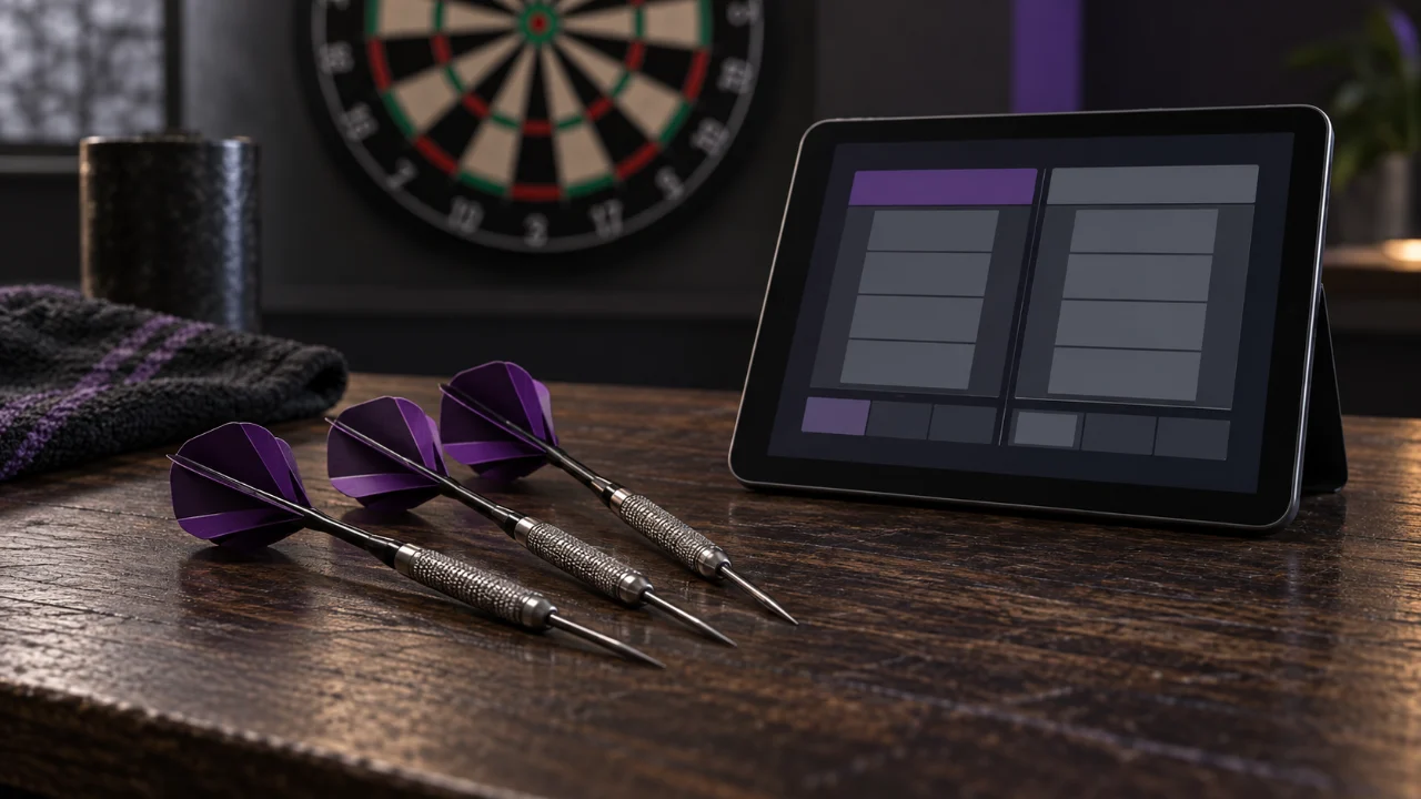 Darts beside a tablet with abstract comparison panels