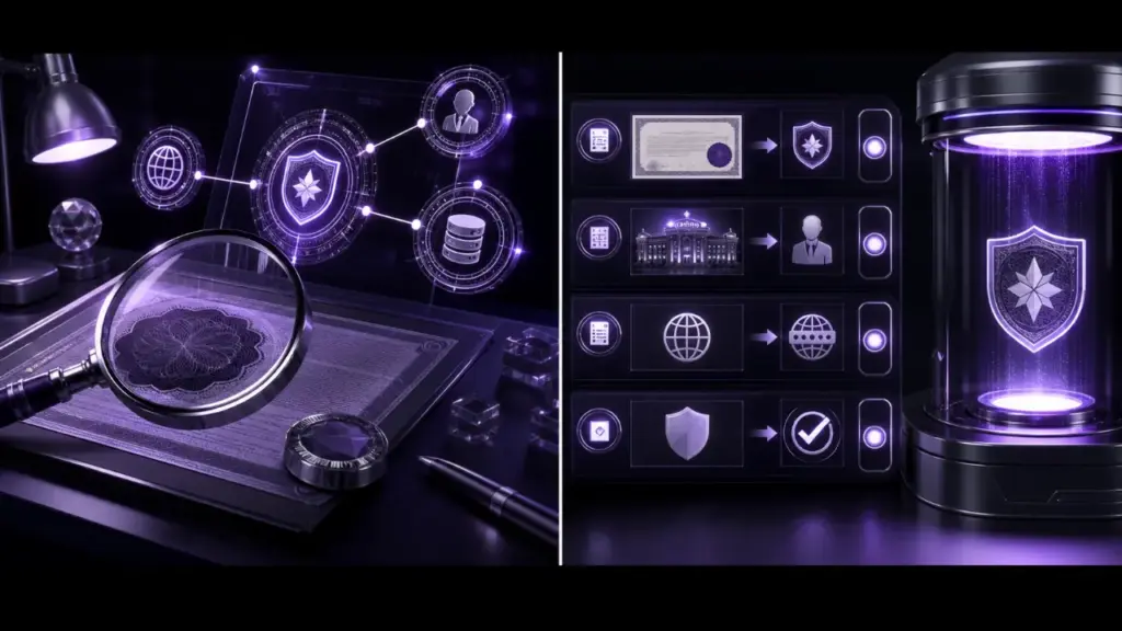 MGA license check featured illustration in the purple and black MGA Casinos visual style